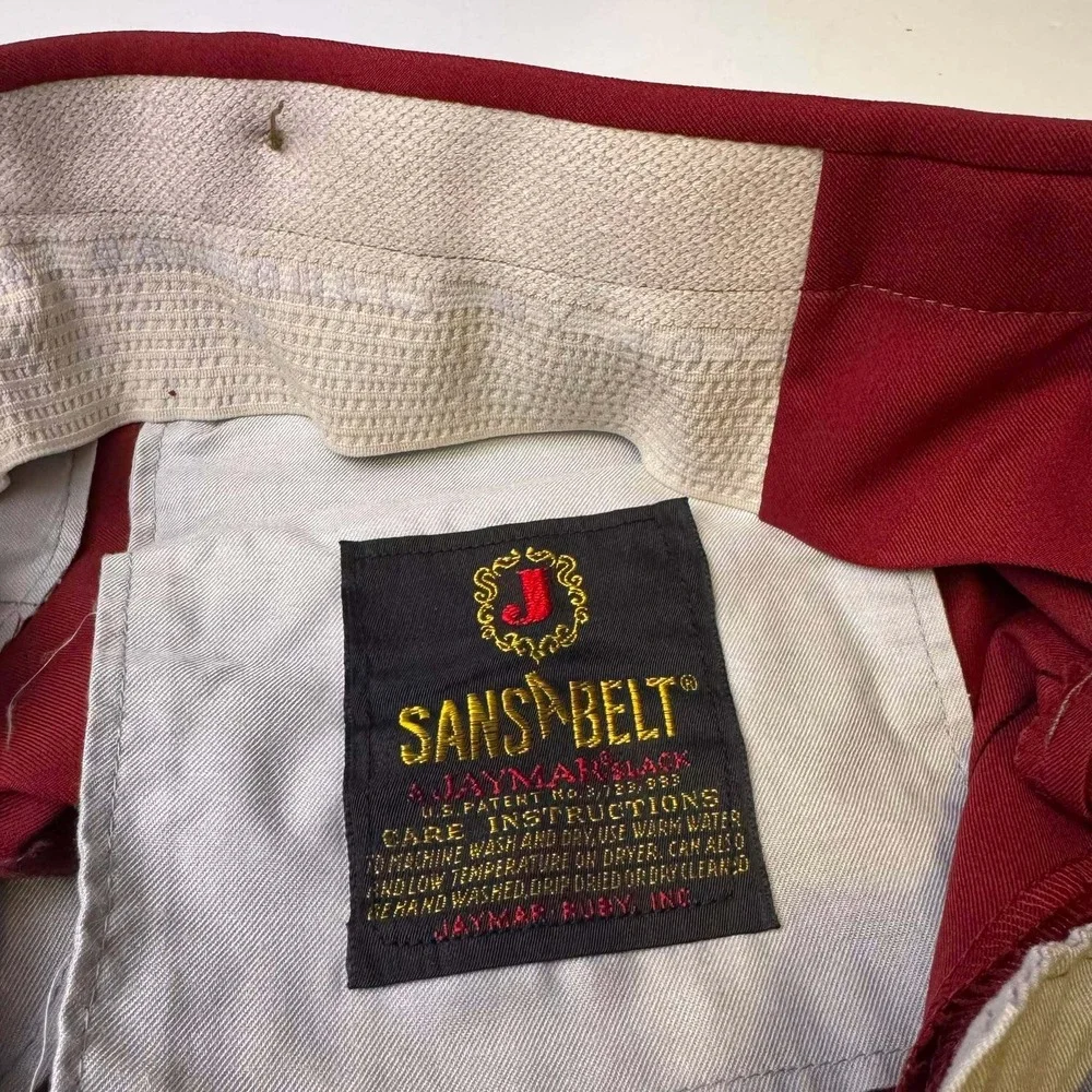 Vintage Sansabelt Jaymar Slacks Men 38 Burgundy Red Flat Front Dress Pants Golf